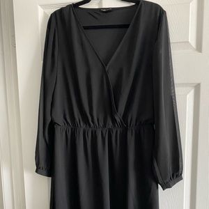 Black chiffon dress, sheer sleeves, Express